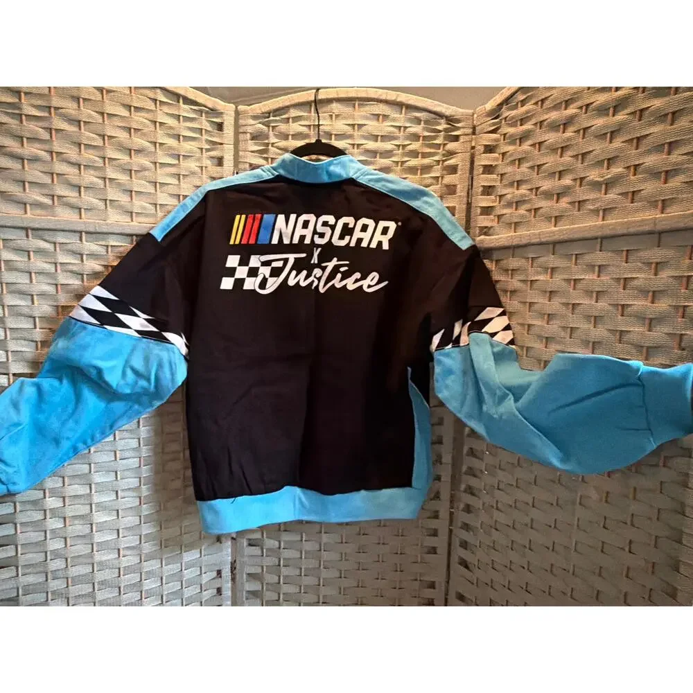 Girl's NASCAR X Justice Collab Racing Jacket Blue Black XL Snap Button NEW